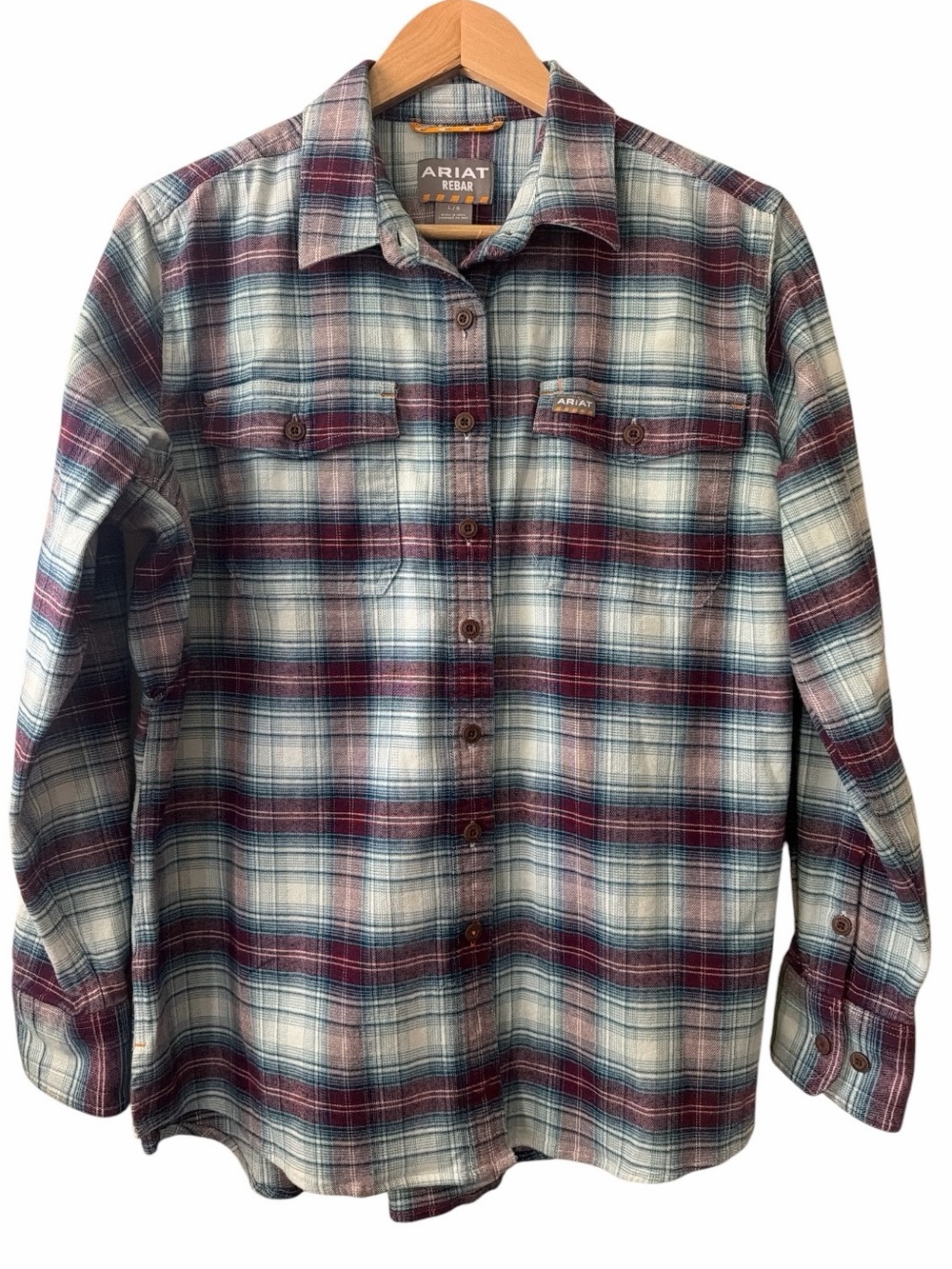 Ariat Rebar Plaid Flannel Button Down Shirt Women’s Large Durable Workwear